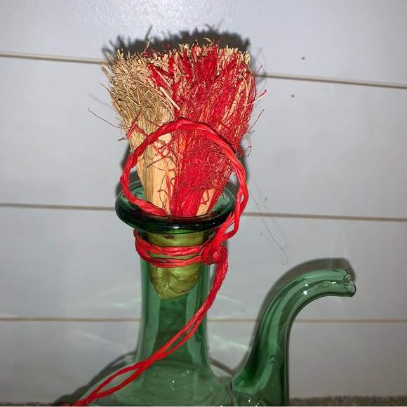 Vintage Large Hand Blown Glass Italian Wine Decanter/ Carafe Ice Chamber Green - Picture 2 of 12